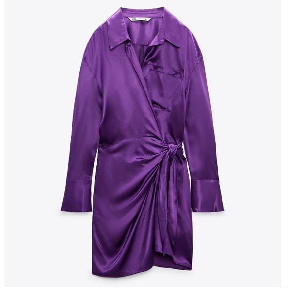 NEW! Zara Purple Belted Wrap Dress - Picture 5 of 12